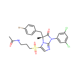 CC(=O)NCCCS(=O)(=O)c1cnc2n1[C@](C)(Cc1ccc(Br)cc1)C(=O)N2c1cc(Cl)cc(Cl)c1 ZINC000028459455