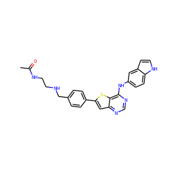 CC(=O)NCCNCc1ccc(-c2cc3ncnc(Nc4ccc5[nH]ccc5c4)c3s2)cc1 ZINC000013588179