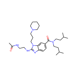 CC(=O)NCCNc1nc2ccc(C(=O)N(CCC(C)C)CCC(C)C)cc2n1CCCN1CCCCC1 ZINC000028823428