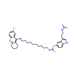 CC(=O)NCCc1c[nH]c2ccc(OC(=O)NCCCCCCCCCCNc3c4c(nc5ccc(Cl)cc35)CCCC4)cc12 ZINC000221458176