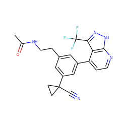 CC(=O)NCCc1cc(-c2ccnc3[nH]nc(C(F)(F)F)c23)cc(C2(C#N)CC2)c1 ZINC000299837145