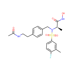 CC(=O)NCCc1ccc(CN([C@H](C)C(=O)NO)S(=O)(=O)c2ccc(F)c(C)c2)cc1 ZINC000473151584