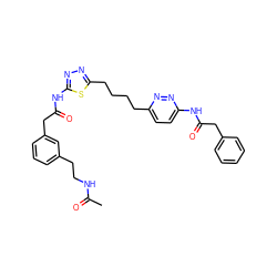 CC(=O)NCCc1cccc(CC(=O)Nc2nnc(CCCCc3ccc(NC(=O)Cc4ccccc4)nn3)s2)c1 ZINC000169698364