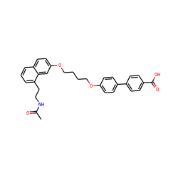 CC(=O)NCCc1cccc2ccc(OCCCCOc3ccc(-c4ccc(C(=O)O)cc4)cc3)cc12 ZINC000003992609