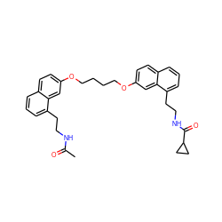 CC(=O)NCCc1cccc2ccc(OCCCCOc3ccc4cccc(CCNC(=O)C5CC5)c4c3)cc12 ZINC000049802261