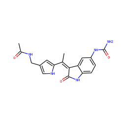 CC(=O)NCc1c[nH]c(/C(C)=C2\C(=O)Nc3ccc(NC(N)=O)cc32)c1 ZINC000014962732