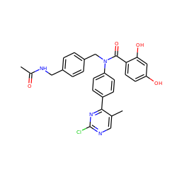 CC(=O)NCc1ccc(CN(C(=O)c2ccc(O)cc2O)c2ccc(-c3nc(Cl)ncc3C)cc2)cc1 ZINC000653671416