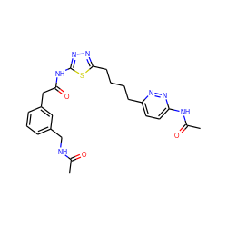 CC(=O)NCc1cccc(CC(=O)Nc2nnc(CCCCc3ccc(NC(C)=O)nn3)s2)c1 ZINC000169698369