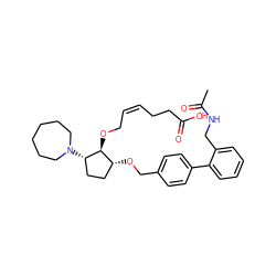 CC(=O)NCc1ccccc1-c1ccc(CO[C@@H]2CC[C@H](N3CCCCCC3)[C@H]2OC/C=C\CCC(=O)O)cc1 ZINC000027756065