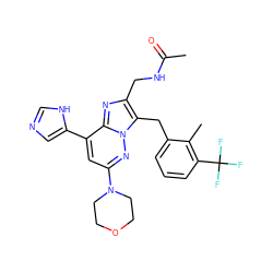 CC(=O)NCc1nc2c(-c3cnc[nH]3)cc(N3CCOCC3)nn2c1Cc1cccc(C(F)(F)F)c1C ZINC001772611143