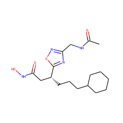 CC(=O)NCc1noc([C@H](CCCC2CCCCC2)CC(=O)NO)n1 ZINC000028701862