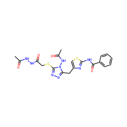 CC(=O)NNC(=O)CSc1nnc(Cc2csc(NC(=O)c3ccccc3)n2)n1NC(C)=O ZINC000028816971