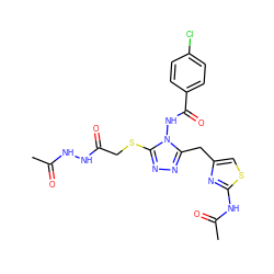 CC(=O)NNC(=O)CSc1nnc(Cc2csc(NC(C)=O)n2)n1NC(=O)c1ccc(Cl)cc1 ZINC000028815648