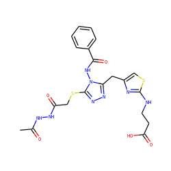 CC(=O)NNC(=O)CSc1nnc(Cc2csc(NCCC(=O)O)n2)n1NC(=O)c1ccccc1 ZINC000028712153