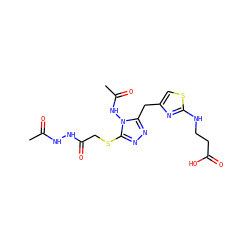 CC(=O)NNC(=O)CSc1nnc(Cc2csc(NCCC(=O)O)n2)n1NC(C)=O ZINC000028816973