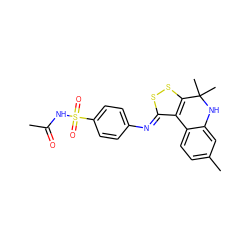 CC(=O)NS(=O)(=O)c1ccc(/N=c2\ssc3c2-c2ccc(C)cc2NC3(C)C)cc1 ZINC000017860274