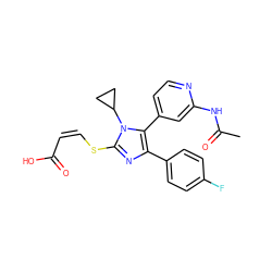 CC(=O)Nc1cc(-c2c(-c3ccc(F)cc3)nc(S/C=C\C(=O)O)n2C2CC2)ccn1 ZINC000299871422