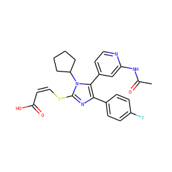 CC(=O)Nc1cc(-c2c(-c3ccc(F)cc3)nc(S/C=C\C(=O)O)n2C2CCCC2)ccn1 ZINC000299855618