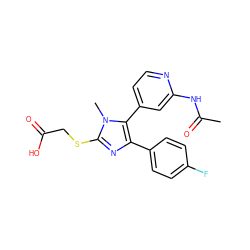 CC(=O)Nc1cc(-c2c(-c3ccc(F)cc3)nc(SCC(=O)O)n2C)ccn1 ZINC000299868156