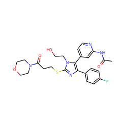 CC(=O)Nc1cc(-c2c(-c3ccc(F)cc3)nc(SCCC(=O)N3CCOCC3)n2CCO)ccn1 ZINC000013586242