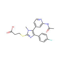 CC(=O)Nc1cc(-c2c(-c3ccc(F)cc3)nc(SCCC(=O)O)n2C)ccn1 ZINC000299858513