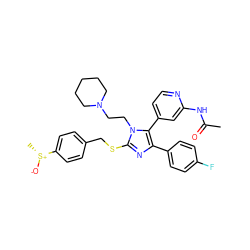 CC(=O)Nc1cc(-c2c(-c3ccc(F)cc3)nc(SCc3ccc([S@@+](C)[O-])cc3)n2CCN2CCCCC2)ccn1 ZINC000028636685