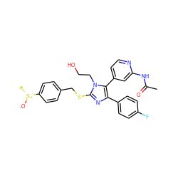 CC(=O)Nc1cc(-c2c(-c3ccc(F)cc3)nc(SCc3ccc([S@@+](C)[O-])cc3)n2CCO)ccn1 ZINC000013586240