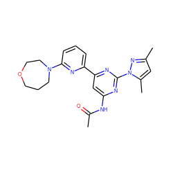 CC(=O)Nc1cc(-c2cccc(N3CCCOCC3)n2)nc(-n2nc(C)cc2C)n1 ZINC000042887757