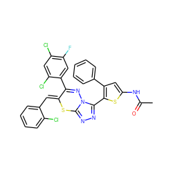 CC(=O)Nc1cc(-c2ccccc2)c(-c2nnc3n2N=C(c2cc(F)c(Cl)cc2Cl)/C(=C/c2ccccc2Cl)S3)s1 ZINC000028823790