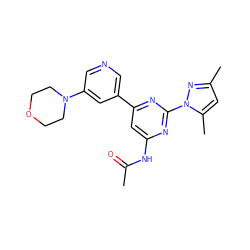 CC(=O)Nc1cc(-c2cncc(N3CCOCC3)c2)nc(-n2nc(C)cc2C)n1 ZINC000042888456