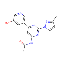 CC(=O)Nc1cc(-c2cncc(O)c2)nc(-n2nc(C)cc2C)n1 ZINC000045484858