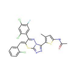 CC(=O)Nc1cc(C)c(-c2nnc3n2N=C(c2cc(F)c(Cl)cc2Cl)/C(=C/c2ccccc2Cl)S3)s1 ZINC000028823778