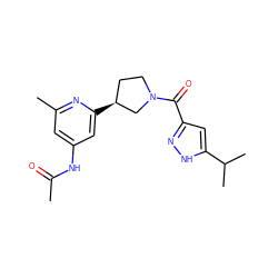 CC(=O)Nc1cc(C)nc([C@H]2CCN(C(=O)c3cc(C(C)C)[nH]n3)C2)c1 ZINC001772622551