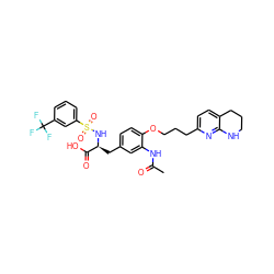 CC(=O)Nc1cc(C[C@H](NS(=O)(=O)c2cccc(C(F)(F)F)c2)C(=O)O)ccc1OCCCc1ccc2c(n1)NCCC2 ZINC000049695405