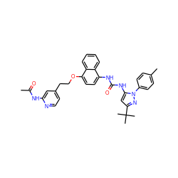 CC(=O)Nc1cc(CCOc2ccc(NC(=O)Nc3cc(C(C)(C)C)nn3-c3ccc(C)cc3)c3ccccc23)ccn1 ZINC000165395705