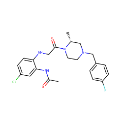 CC(=O)Nc1cc(Cl)ccc1NCC(=O)N1CCN(Cc2ccc(F)cc2)C[C@H]1C ZINC000028530855