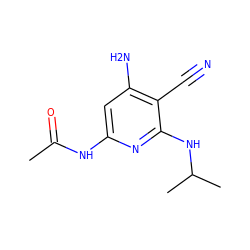 CC(=O)Nc1cc(N)c(C#N)c(NC(C)C)n1 ZINC000014960191