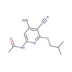 CC(=O)Nc1cc(N)c(C#N)c(OCC(C)C)n1 ZINC000063539337