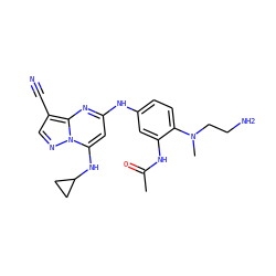 CC(=O)Nc1cc(Nc2cc(NC3CC3)n3ncc(C#N)c3n2)ccc1N(C)CCN ZINC000103228961