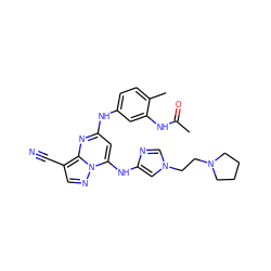 CC(=O)Nc1cc(Nc2cc(Nc3cn(CCN4CCCC4)cn3)n3ncc(C#N)c3n2)ccc1C ZINC000096921700