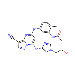 CC(=O)Nc1cc(Nc2cc(Nc3cn(CCO)cn3)n3ncc(C#N)c3n2)ccc1C ZINC000096921695