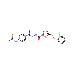 CC(=O)Nc1ccc(/C(C)=N/NC(=O)c2ccc(COc3ccccc3Cl)o2)cc1 ZINC000008453971