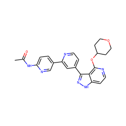 CC(=O)Nc1ccc(-c2cc(-c3n[nH]c4ccnc(OC5CCOCC5)c34)ccn2)cn1 ZINC000114773172