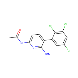 CC(=O)Nc1ccc(-c2cc(Cl)cc(Cl)c2Cl)c(N)n1 ZINC000473124120