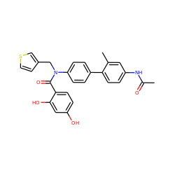 CC(=O)Nc1ccc(-c2ccc(N(Cc3ccsc3)C(=O)c3ccc(O)cc3O)cc2)c(C)c1 ZINC000653768952