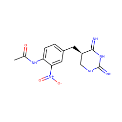 CC(=O)Nc1ccc(C[C@@H]2CNC(=N)NC2=N)cc1[N+](=O)[O-] ZINC000013757720