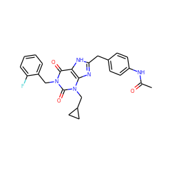 CC(=O)Nc1ccc(Cc2nc3c([nH]2)c(=O)n(Cc2ccccc2F)c(=O)n3CC2CC2)cc1 ZINC000003819453