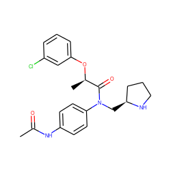 CC(=O)Nc1ccc(N(C[C@H]2CCCN2)C(=O)[C@@H](C)Oc2cccc(Cl)c2)cc1 ZINC000042888898