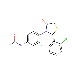 CC(=O)Nc1ccc(N2C(=O)CS[C@@H]2c2c(F)cccc2Cl)cc1 ZINC000002947417