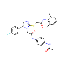 CC(=O)Nc1ccc(NC(=O)Cn2c(-c3ccc(F)cc3)cnc2SCC(=O)Nc2c(C)cccc2C)cc1 ZINC000000920570